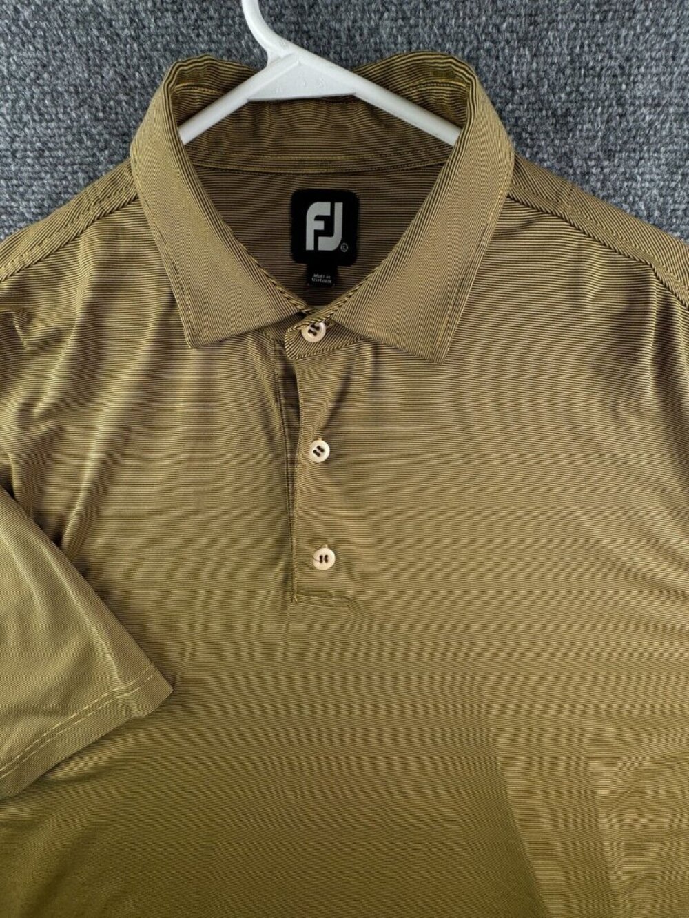 Footjoy Polo Shirt Men Large Gold Black Striped Pullover Golf Top Stretch Adult